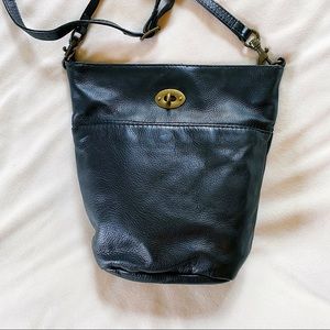 J Crew black leather crossbody bag EUC!